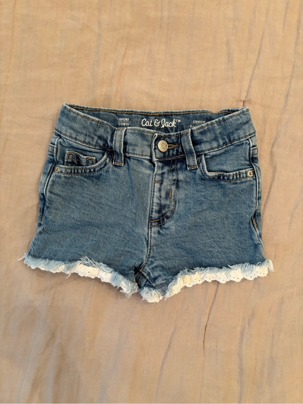 Cat & Jack Toddler Medium Blue Denim Shorts with White Eyelet Trim / Size 3T